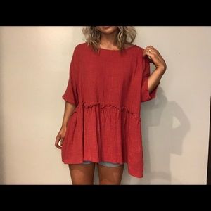 red linen tunic